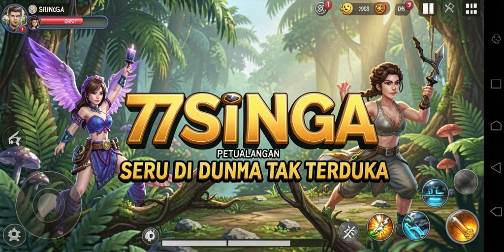 Tangkapan layar gameplay <strong>77SINGA</strong> yang menampilkan petualangan seru di dunia fantasi.