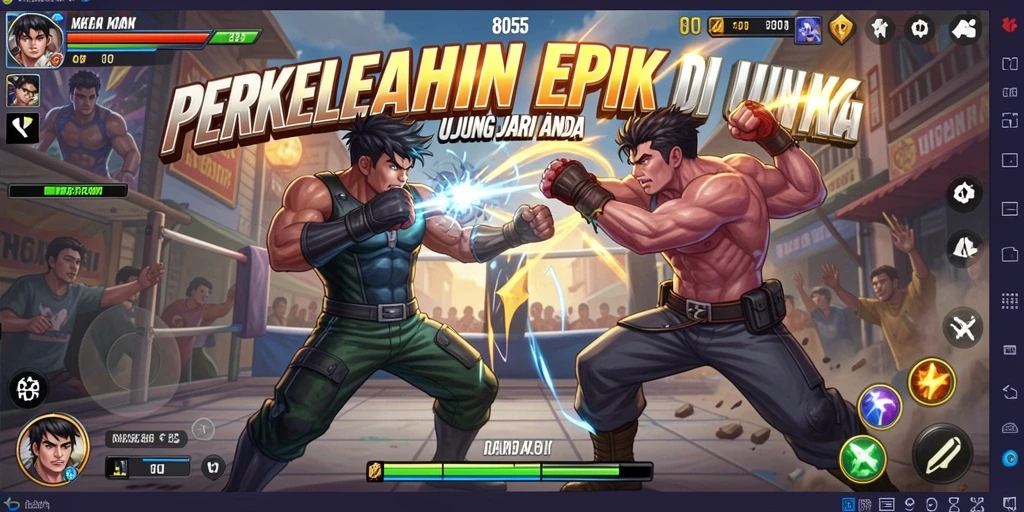 Tampilan aksi mendebarkan dalam pertempuran karakter Fighting.