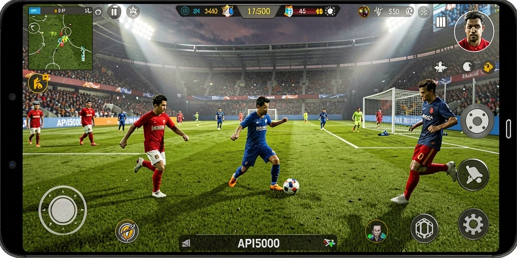 Gameplay mendebarkan dengan aksi sepak bola nyata.