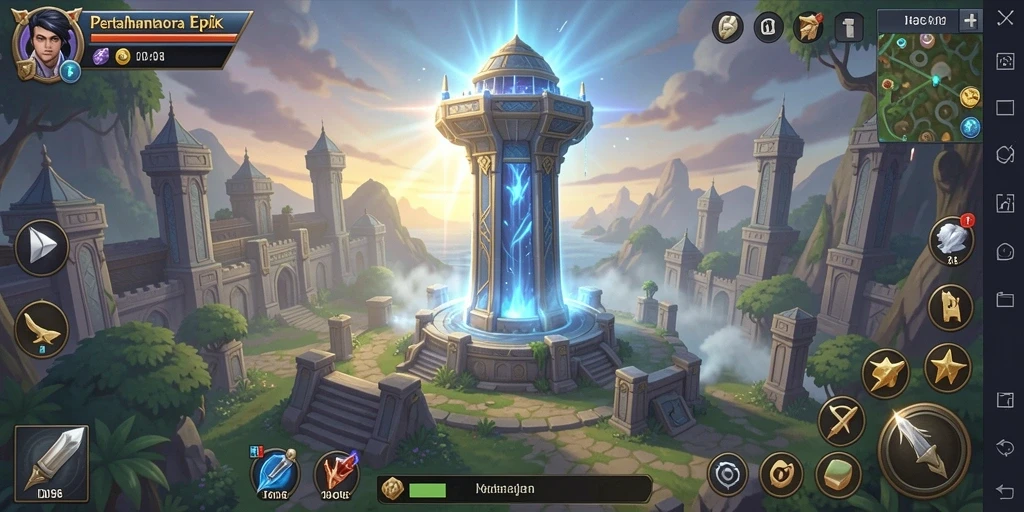 Screenshot gameplay ID098 menampilkan aksi pertahanan menara yang seru.
