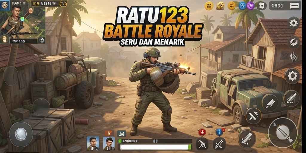 Screenshot gameplay RATU123 yang menunjukkan pertarungan seru di arena Battle Royale.