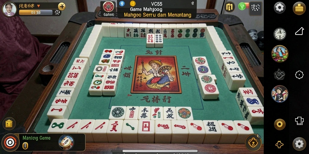 Screenshot gameplay VC55 menunjukkan suasana bermain Mahjong yang menyenangkan.