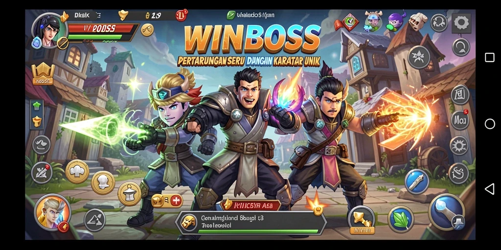 Screenshot WINBOSS menampilkan aksi pertarungan yang mendebarkan dan karakter unik.