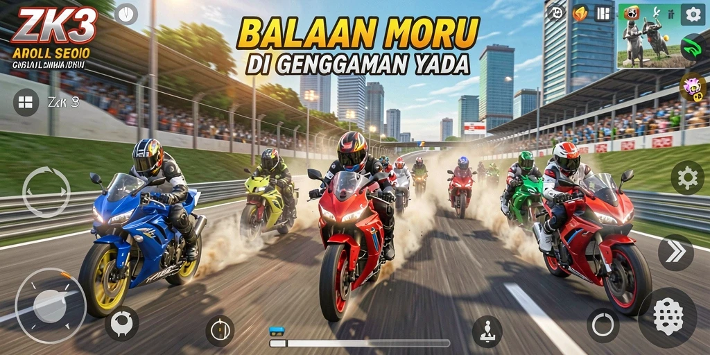 Tampilan gameplay seru dalam balapan motor di ZK3.
